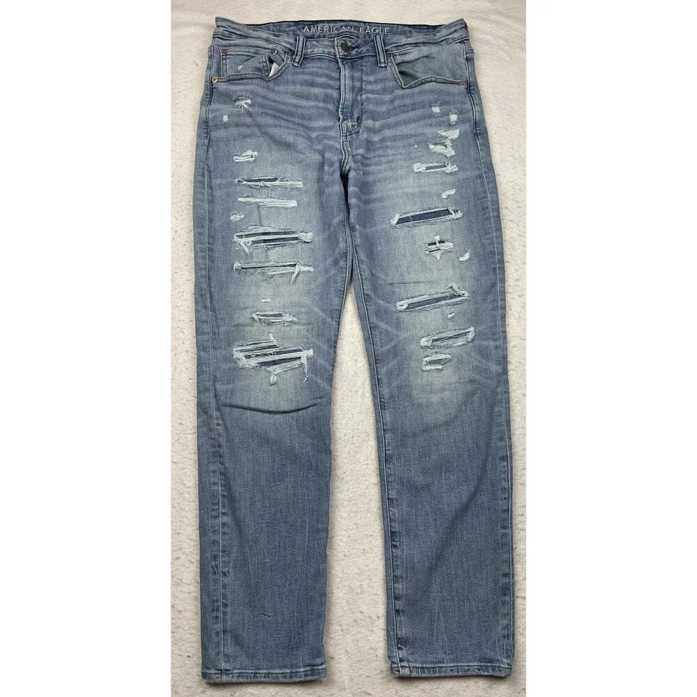 American Eagle Men’s 36x32 Light Wash Distressed Athletic Fit Airflex+ Jeans